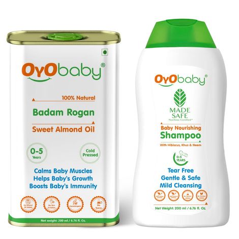 Buy OYO BABY® New Born Combo Baby Shampoo for Newborn Babies Badam Tel 100% Pure Sweet Almond oil 200ml each-Purplle
