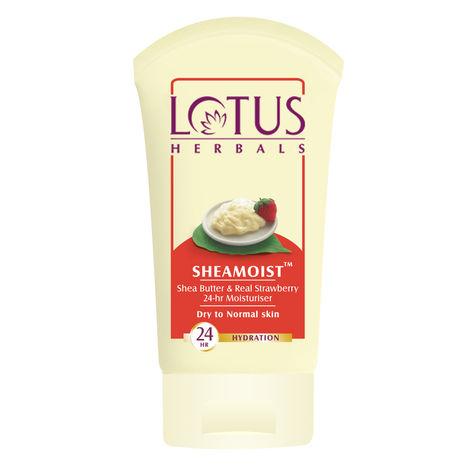 Buy Lotus Herbals Sheamoist Shea Butter & Real Strawberry 24HR Moisturiser | Hydrating | For Dry to Normal Skin Types | 60g-Purplle