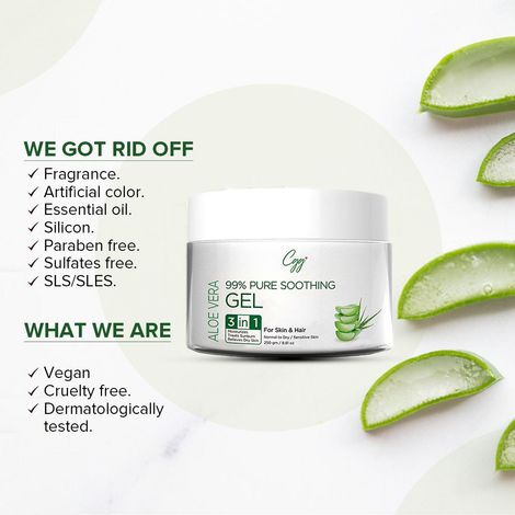 CGG Cosmetics Aloe Vera 99% Pure Soothing Gel- For Skin & Hair| 3-In-1  Moisturizes Hair, Treats Sunburn, Relives Dry Skin Vegan & Fragrance Free -  250gm