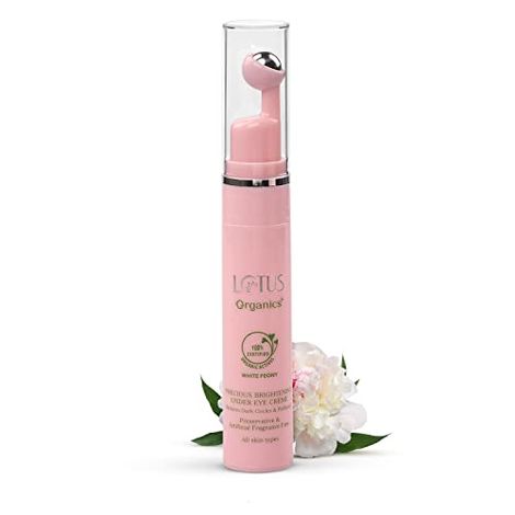 Buy Lotus Organics+ Precious Brightening Under Eye Cream | With Cooling Massage Roller | Reduces Puffiness & Dark Circles | Preservative Free | 15g-Purplle