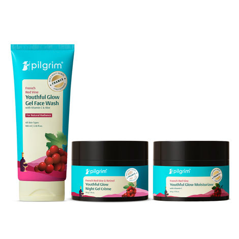 Buy Pilgrim Red Vine AM-PM Face Care Kit – Face Wash 100 ml, Day Cream SPF 50 50 gm & Night Gel Cream 50 gm | Brightens, Repairs & Protects | Anti-Ageing & De-Pigmentation | Daily Skincare Kit | Men & Women,Combo of 3-Purplle