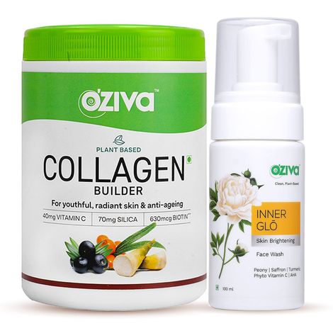 Buy Oziva Glowing Skin Routine (Plant Based Collagen Builder + Inner Glo Skin Brightening Face Wash) 100 ml-Purplle