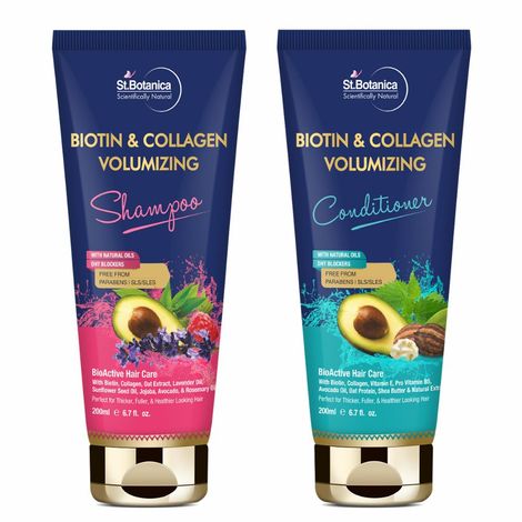 Buy StBotanica Biotin & Collagen Hair Shampoo + Biotin & Collagen Hair Conditioner Volumizing Kit - No SLS, Paraben (200 ml) Each-Purplle