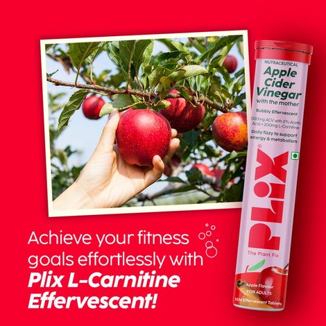 PLIX OLena Apple Cider Vinegar L-Carnitine Effervescent, Convert Fat Into Energy, 15 Effervescent Tablets, Pack of 1 (Apple) PLIX OLena Apple Cider Vinegar L-Carnitine Effervescent, Convert Fat Into Energy, 15 Effervescent Tablets, Pack of 1 (Apple)
