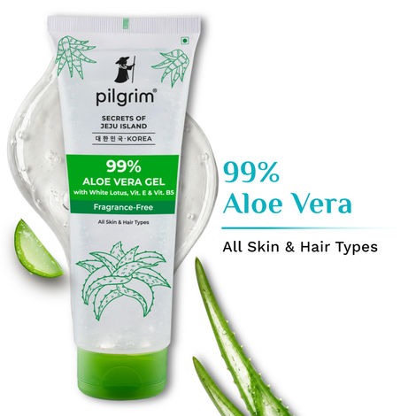 Buy Pilgrim 99% Aloe Vera Gel WithWhite Lotus Vitamin E For Glowing Skin & Hair | Restore Shine | Hydrates 200 gm-Purplle