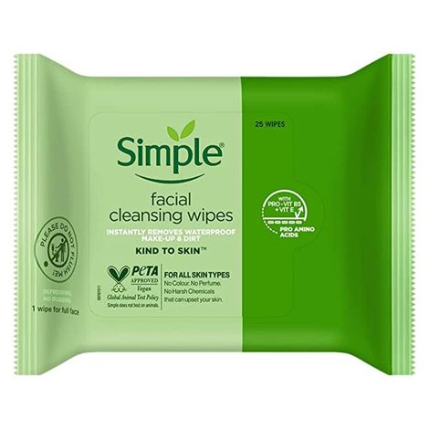 Buy Simple Kind to Skin Cleansing Facial Wipes| Facial wipes for all skin type | No Added Perfume, No Harsh Chemicals, No Artificial Color and No Alcohol | 25 wipes-Purplle
