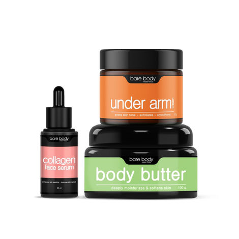 Buy Bare Body Essentials Love Yourself Combo - Underarm Cream (50 gm), Collagen Serum 25ml & Body Butter (100 gm)-Purplle