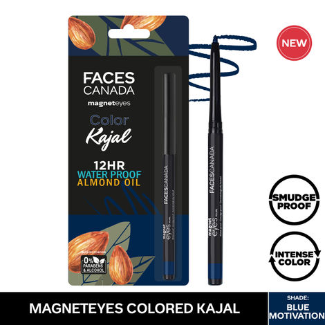 Buy Faces Canada Magneteyes Kajal Waterproof, 24hrs Long Stay, Smudgeproof, Fadeproof, Almond Oil enriched, One Stroke Smooth Glide Blue Motivation 01 (0.25 g)-Purplle
