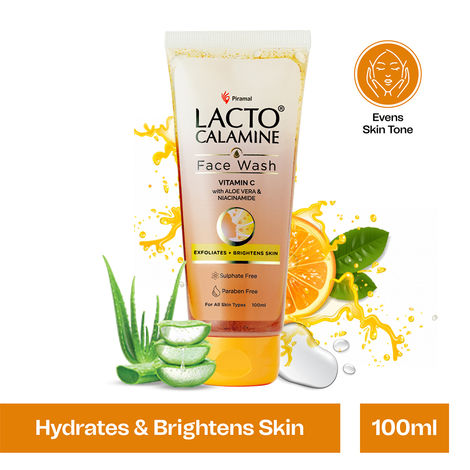 Buy Lacto Calamine Vitamin C Face Wash with Aloe Vera & Niacinamide for bright and glowing skin. Exfoliates skin. Reduces pigmentation. No Parabens, No Sulphates - 100 ml-Purplle