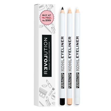 Buy Makeup Revolution Pack of 3 Kohl Liners (Black, White, Nude) 3.6 gm-Purplle