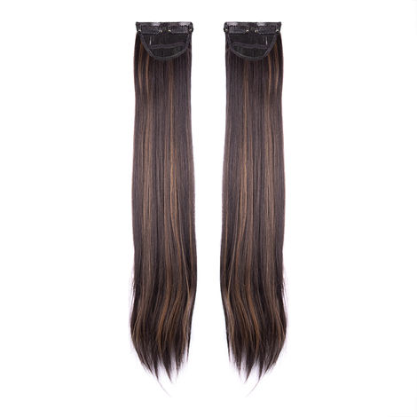 Buy STREAK STREET CLIP-IN 24" STRAIGHT DARK BROWN SIDE PATCHES WITH GOLDEN HIGHLIGHTS (2pcs Set)-Purplle