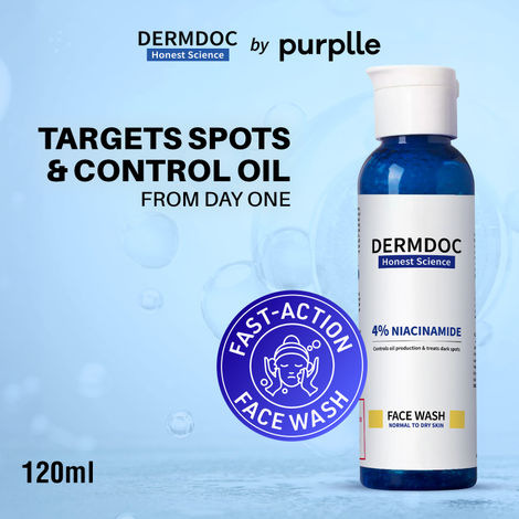 Buy DERMDOC by Purplle 4% Niacinamide Face Wash (120 ml) | face wash for dry skin | oil free face wash | face wash niacinamide | niacinamide for oily skin | brightening, non-drying face wash-Purplle