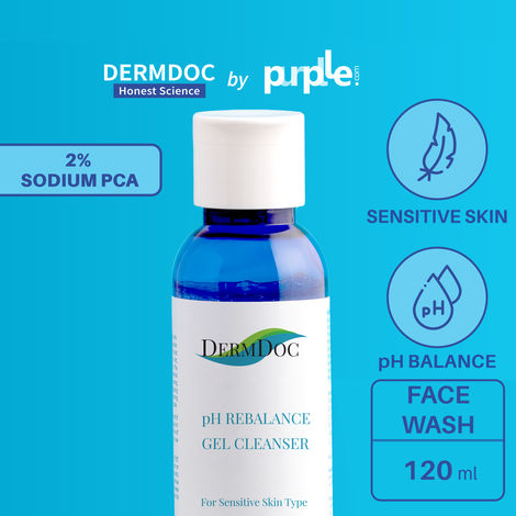 Buy DERMDOC by Purplle pH Rebalance Gel Cleanser (120 ml) | cleanser | face cleanser | face wash for sensitive skin | hyaluronic acid face wash | fragrance free face wash-Purplle