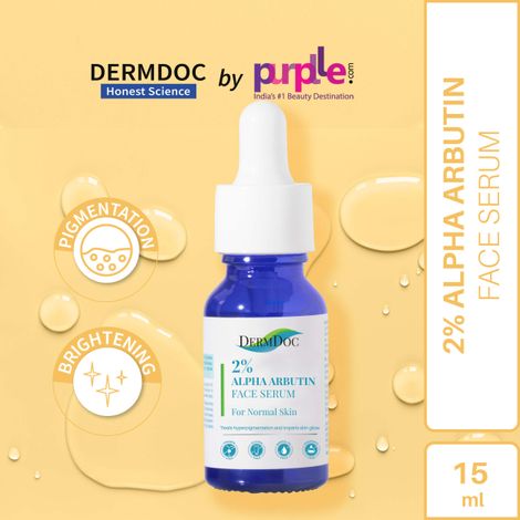Buy DermDoc by Purplle 2% Alpha Arbutin Face Serum | Lightweight, Non Sticky, Absorbs Quickly, Treats Hyperpigmentation | For Normal Skin | Paraben Free, Silicone Free, Mineral Oil Free, Fragrance Free, Color Free, Sulfate Free (15ml) - Purplle