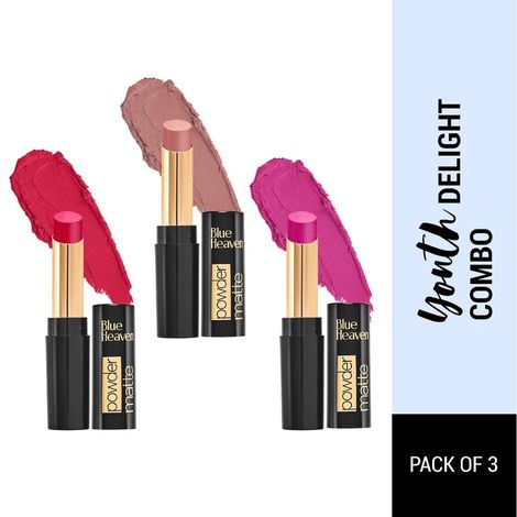 Buy Blue Heaven Powder Matte Lipsticks Youth Delight Combo, Set of 3-Purplle