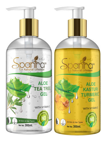 Buy Spantra Aloe Tea Tree Gel & Kasturi Turmeric Gel 300 ml Each Pack of 2-Purplle