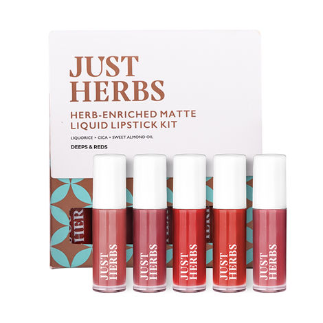 Buy Just Herbs Ayurvedic Liquid Lipstick Kit Set Of 5 With Long Lasting, Hydrating & Lightweight Lip Colour deeps and reds 5 ml-Purplle