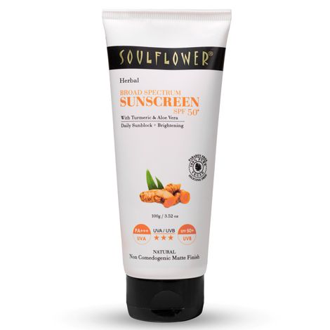 Buy Soulflower Herbal Broad Spectrum SUNSCREEN SPF 50+ with Turmeric - SPF 50+ PA+++ 100 gm-Purplle