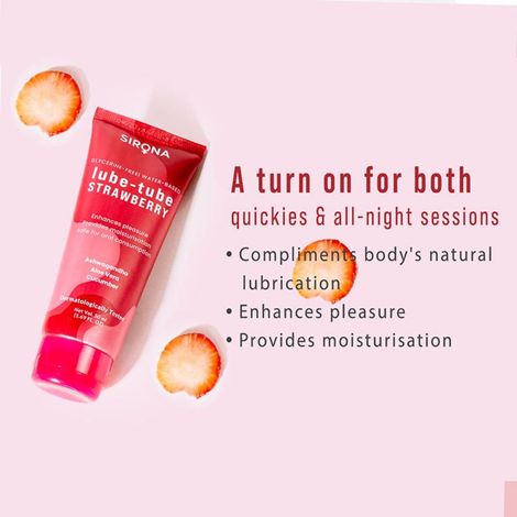 Sirona Glycerine Free Natural Strawberry Lubricant Gel for Men & Women  50  ml | Lube for Sensual Massage & Lubrication | Water-Based | Everyday  Vaginal Moisturizer | Dermatologically Tested
