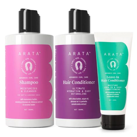Buy Arata Advanced Curl Enhancing Curly Hair Combo | With Shampoo (300 ML), Rinse-Out Conditioner (300 ML) & Leave-In Conditioner (100 ML) | Hibiscus Extract, Coconut Water & Shea Butter | Conditions Curls-Purplle