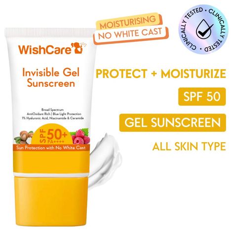 Buy WishCare Invisible Gel Sunscreen SPF 50+ PA++++ -Broad Spectrum with No White Cast - 50 gm-Purplle