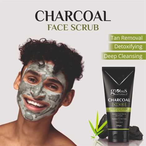 Buy Globus Naturals Charcoal Face Scrub Enriched with Tea Tree,Retinol & Lactic Acid for Exfoliation, Anti-acne & Pimples, Blackhead Removal Scrub (100 g)-Purplle