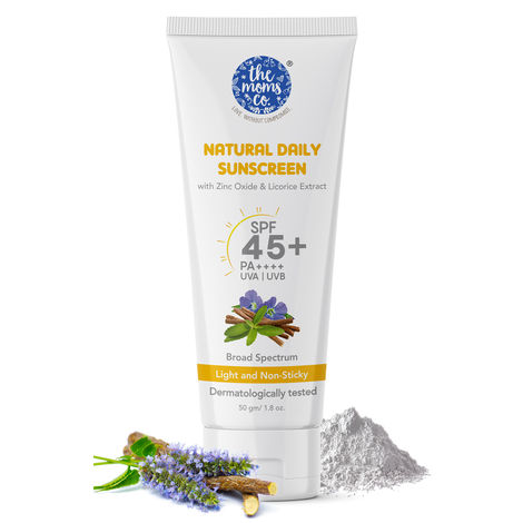 Buy The Moms Co. Mineral Sunscreen for Women & Men with 25% Zinc Oxide | SPF 45+ PA++++ | Non-Greasy | Protection from UVA & UVB | No White Cast | Dermatologically Tested- 50 Gm-Purplle