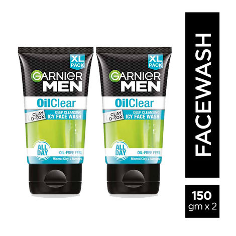 Buy Garnier Men Oil Clear Clay D-Tox Icy Facewash, 150gm (Pack of 2)-Purplle