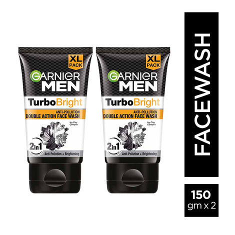 Buy Garnier Men Turbo Bright Double Action Face Wash, 150gm (Pack of 2-Purplle