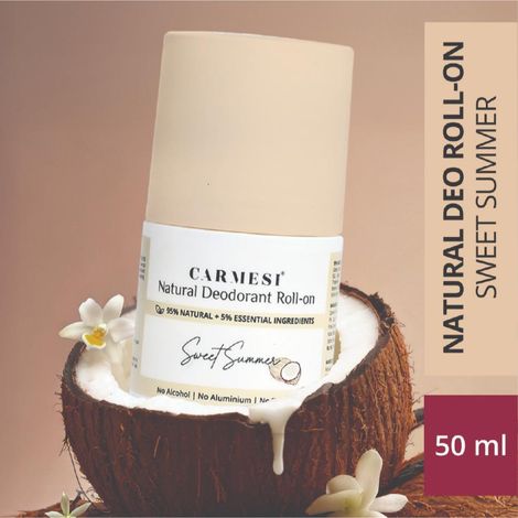 Buy Carmesi Natural Underarm Roll On Deodorant for Women | 95% Natural | Prevents Body Odour | No Alcohol & Aluminium | Sweet Summer - Creamy Coconut & Vanilla Fragrance | 50 ml-Purplle