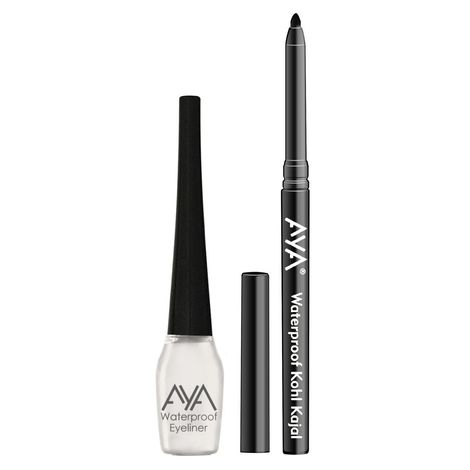 Buy AYA Waterproof Liquid Eyeliner, White + Jet black Waterproof Kohl Kajal Combo of 2-Purplle