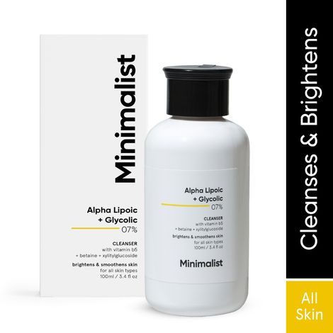 Buy Minimalist 7% alpha Lipoic + Glycolic Cleanser with Vitamin B5 + Betaine + Xylitylglucoside for Brightness & Smoothens Skin-Purplle