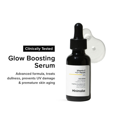 Buy Minimalist 16% Vitamin C + E + Ferulic Face Serum With Fullerenes + Vitamin E + Ferulic - 20 ml-Purplle