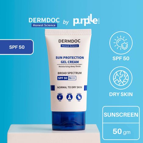Buy DERMDOC by Purplle UVA & UVB Broad Spectrum Sun Protection Gel Cream with SPF 50 & PA+++ | tan removal cream | sun damage | sunscreen for dry skin | water & sweat resistant sunscreen 50-Purplle