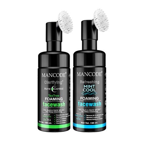 Buy Mancode Clarifying Acne Control Tea Tree & Refreshing Mint Cool Foaming Facewash (With Bult-in Brush),150ml Each (Pack of 2)-Purplle