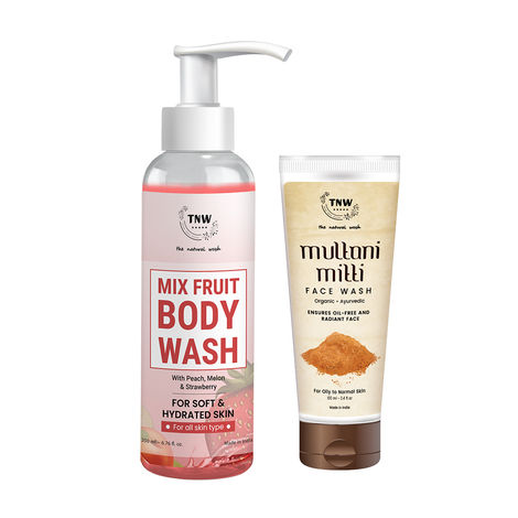 Buy Combo of 2- Mix Fruit Body Wash 200ml + Multani Mitti Face Wash 100ml-Purplle