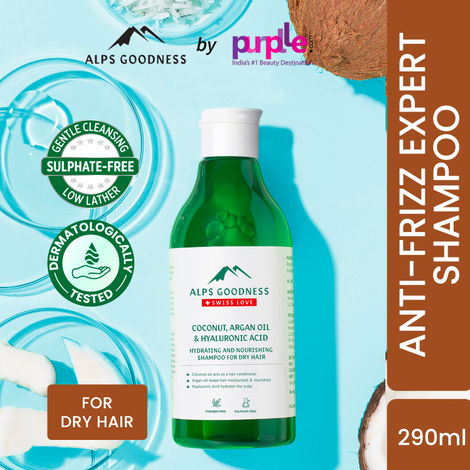 Buy Alps Goodness Coconut, Argan Oil & Hyaluronic Acid Hydrating & Nourishing Shampoo for Dry Hair (290 ml) | Sulphate Free, Silicone Free, Paraben Free | Gentle & Mild Cleansing Shampoo| Vegan | Suitable for Dry & Frizzy Hair (290 ml)-Purplle