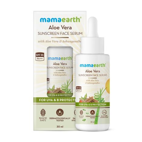Buy Mamaearth Aloe Vera Sunscreen Face Serum with SPF 55, with Aloe Vera & Ashwagandha for UVA& B Protection (30 ml)-Purplle