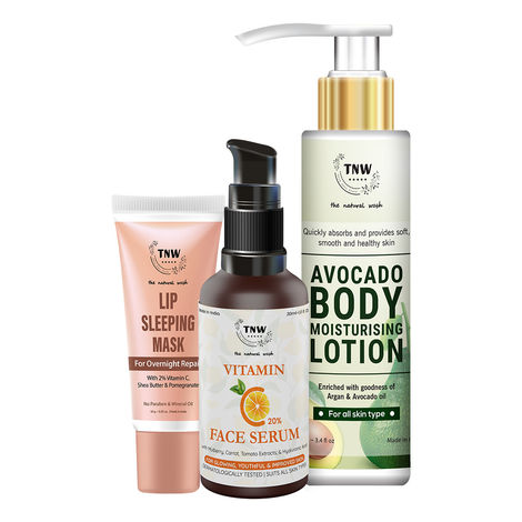 Buy Combo of 3- Vitamin C Face Serum 30ml + Body Lotion Avocado 100ml + Lip Sleeping Mask 10g-Purplle