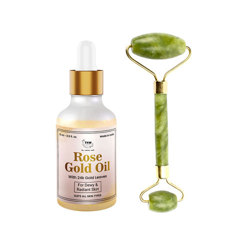 Buy Combo of 2- Jade Roller- Green & Rose Gold Oil- 15ml-Purplle