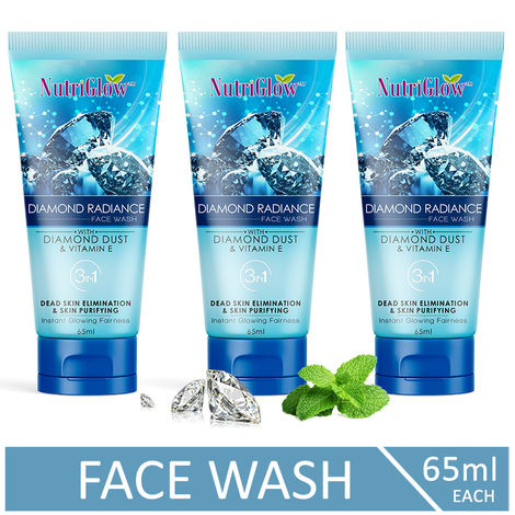 Buy NutriGlow Set of 3 Diamond Radiance Face Wash For Dead Skin Elimination & Skin Purifying, 65 ml each-Purplle