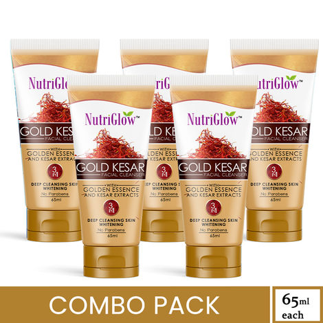 Buy NutriGlow Set of 5 Gold Kesar Facial Cleanser With Gold Essence & Kesar Extracts, 65 ml each-Purplle