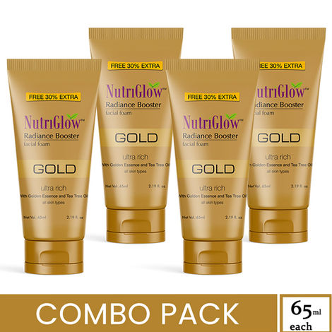 Buy NutriGlow Set of 4 Gold Radiance Booster Facial Foam With Gold Essence & Kesar Extracts, 65 ml each-Purplle