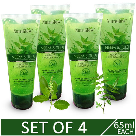 Buy NutriGlow Set of 4 Neem & Tulsi Face Wash/ With Neem, Tulsi & Haridra Extracts/ Helps Control Pimples & Removes Impurities (65ml each)-Purplle