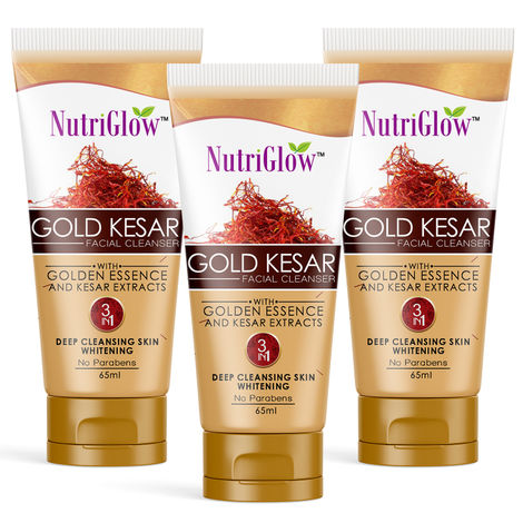 Buy NutriGlow Set of 3 Gold Kesar Facial Cleanser With Gold Essence & Kesar Extracts, 65 ml each-Purplle