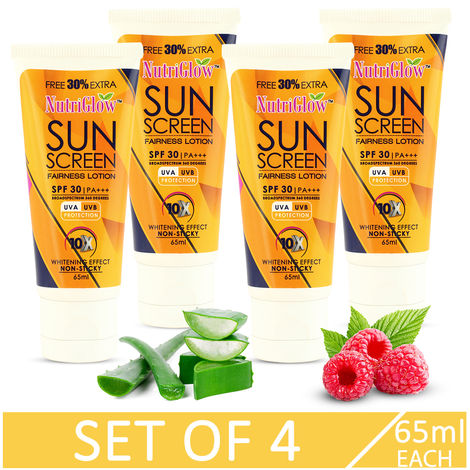Buy NutriGlow Set of 4 Sun Screen Fairness Lotion SPF 30|PA+++/ UVA & UVB Protection/ Whitening Effect/ Non-Sticky (65ml each)-Purplle