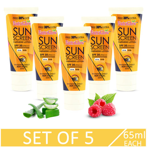 Buy NutriGlow Set of 5 Sun Screen Fairness Lotion SPF 30|PA+++/ UVA & UVB Protection/ Whitening Effect/ Non-Sticky (65ml each)-Purplle
