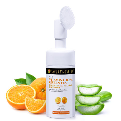 Buy Soulflower Herbal Vitamin C 0.5% Green Tea Brightening Foaming Face Wash, 100ml-Purplle
