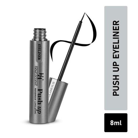 Buy Half N Half Volume Glamour Eyeliner, Push up Waterproof & Long lasting, Black (8 ml)-Purplle