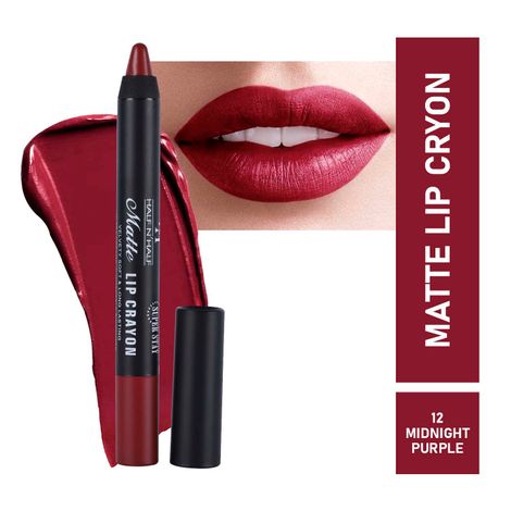Buy Half N Half Matte Lip Crayon Velvet Soft & Long Lasting, 24h Super Stay, 12 Midnight Purple (3.5 gm)-Purplle